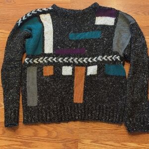Bachrach Black and Multicolor Geometric Sweater